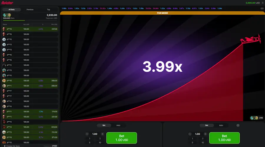 Aviator Slot Gameplay Screenshot